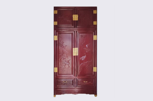 翁源高端中式家居装修深红色纯实木衣柜